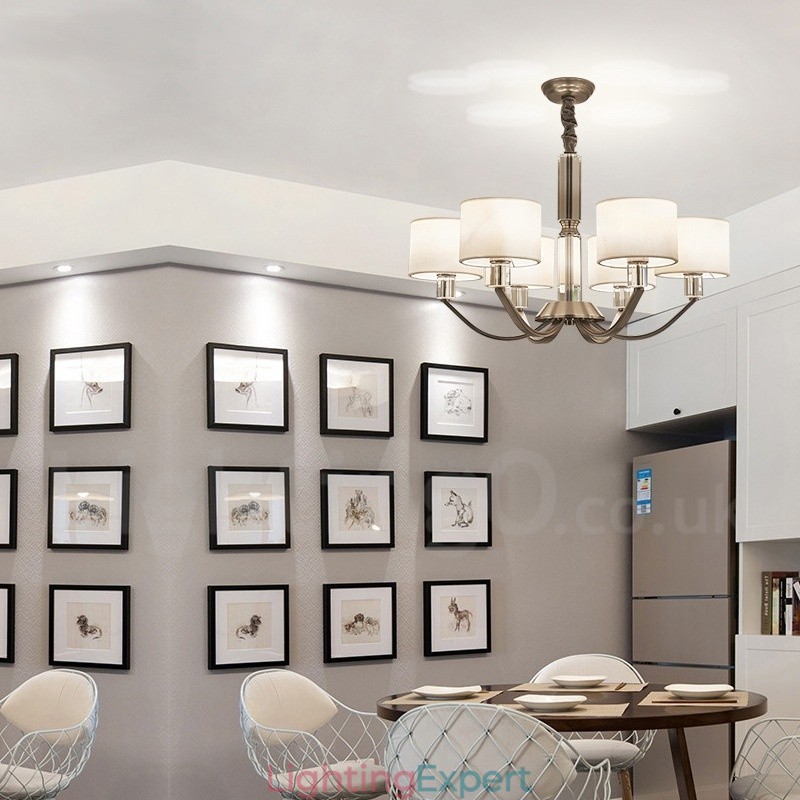 6 Light Modern Contemporary Crystal Chandelier with Fabric Shade