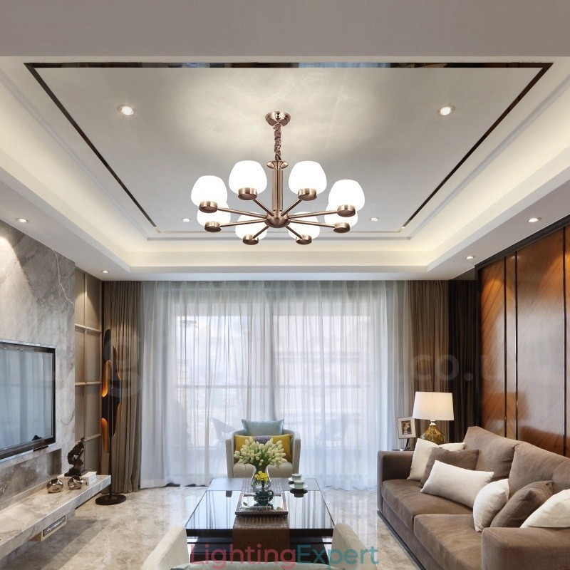 8 Light Modern Contemporary Chandelier with Glass Shade