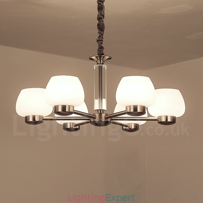 6 Light Modern Contemporary Chandelier with Glass Shade