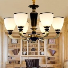 6 Light Retro Traditional Zinc alloy Retro Chandelier with Glass Shade