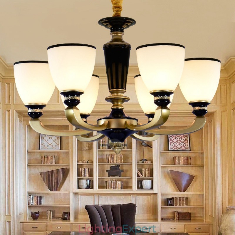 6 Light Retro Traditional Zinc alloy Retro Chandelier with Glass Shade