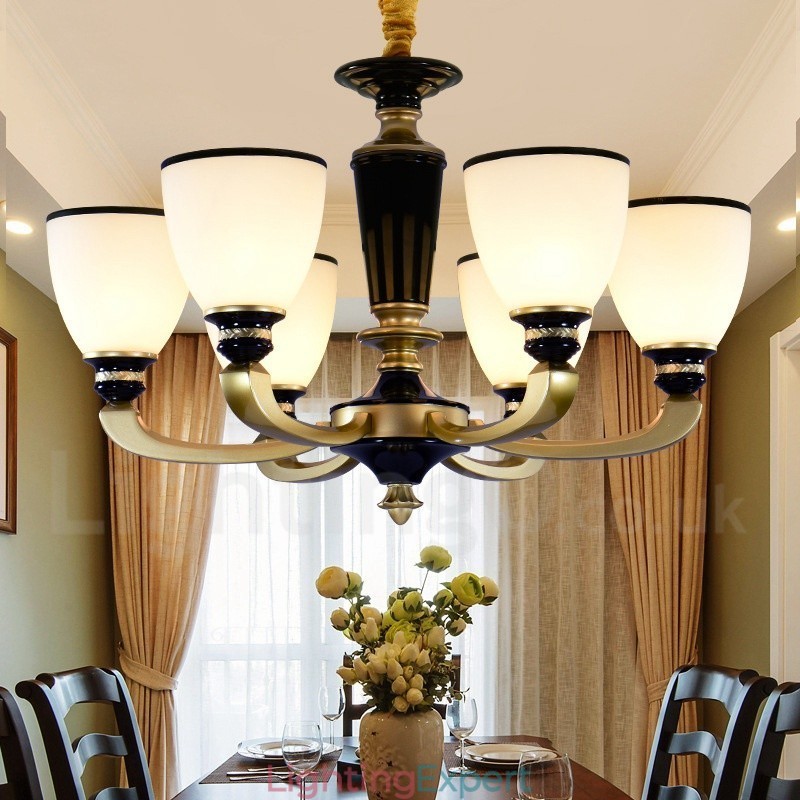 6 Light Retro Traditional Zinc alloy Retro Chandelier with Glass Shade