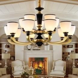 15 Light Retro Traditional Zinc alloy Retro Chandelier with Glass Shade