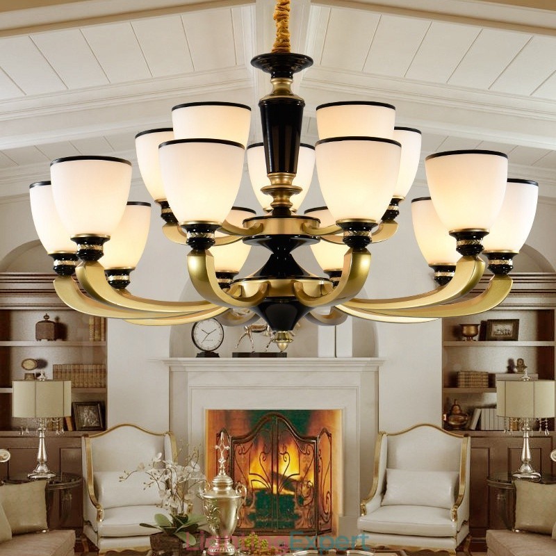 15 Light Retro Traditional Zinc alloy Retro Chandelier with Glass Shade