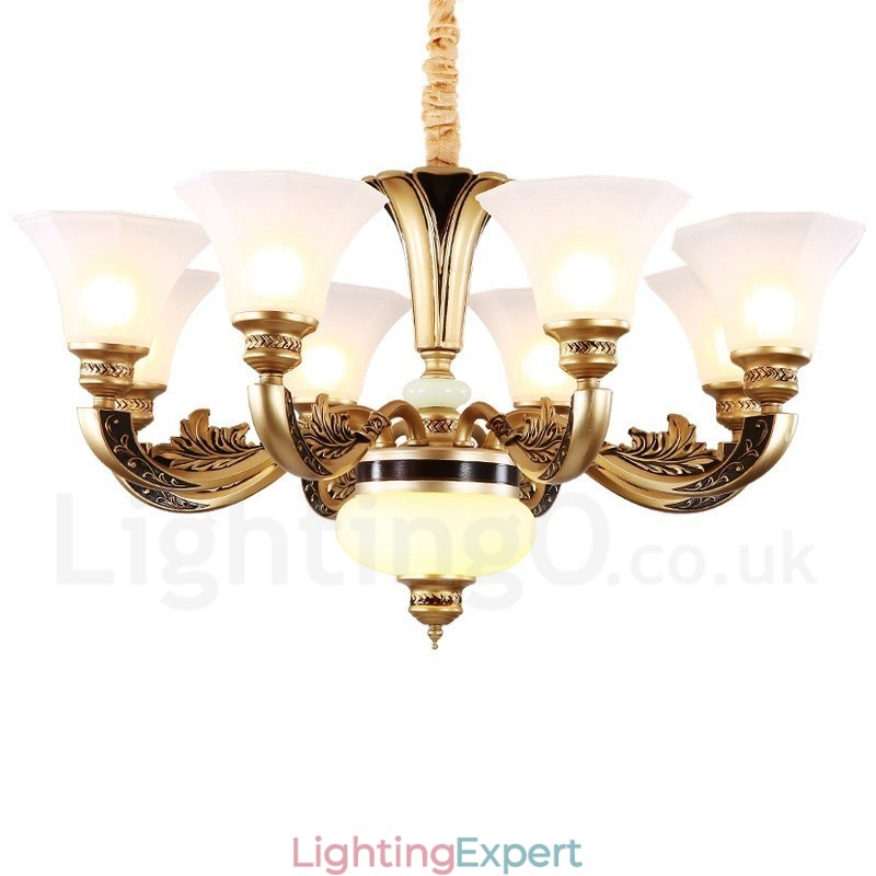 8 Light Retro Traditional Luxury Lobby Chandelier with Glass Shade