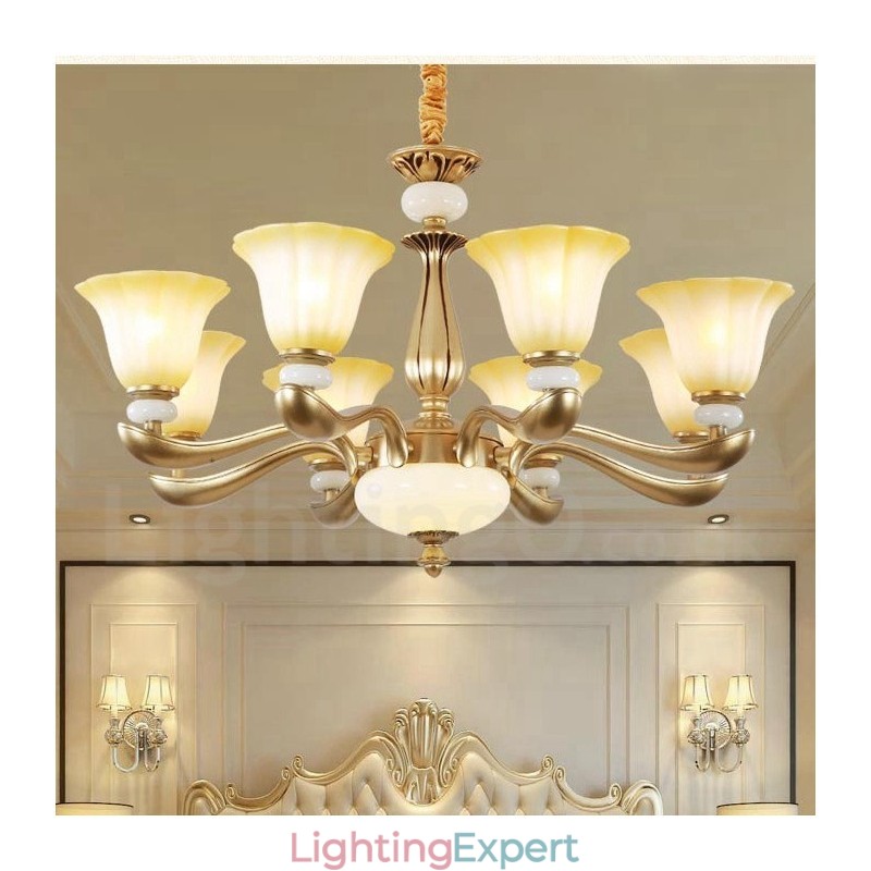 8 Light Retro Traditional Luxury Zinc alloy Chandelier with Glass Shade