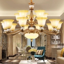 15 Light Retro Traditional Luxury Zinc alloy Chandelier with Glass Shade