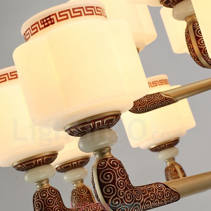 15 Light Retro Traditional Zinc alloy Luxury Lobby Chandelier with Glass Shade