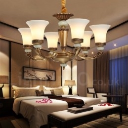 6 Light Retro Traditional Zinc alloy Luxury Lobby Chandelier with Glass Shade