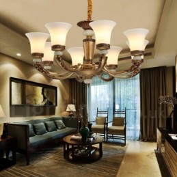 8 Light Retro Traditional Zinc alloy Luxury Lobby Chandelier with Glass Shade