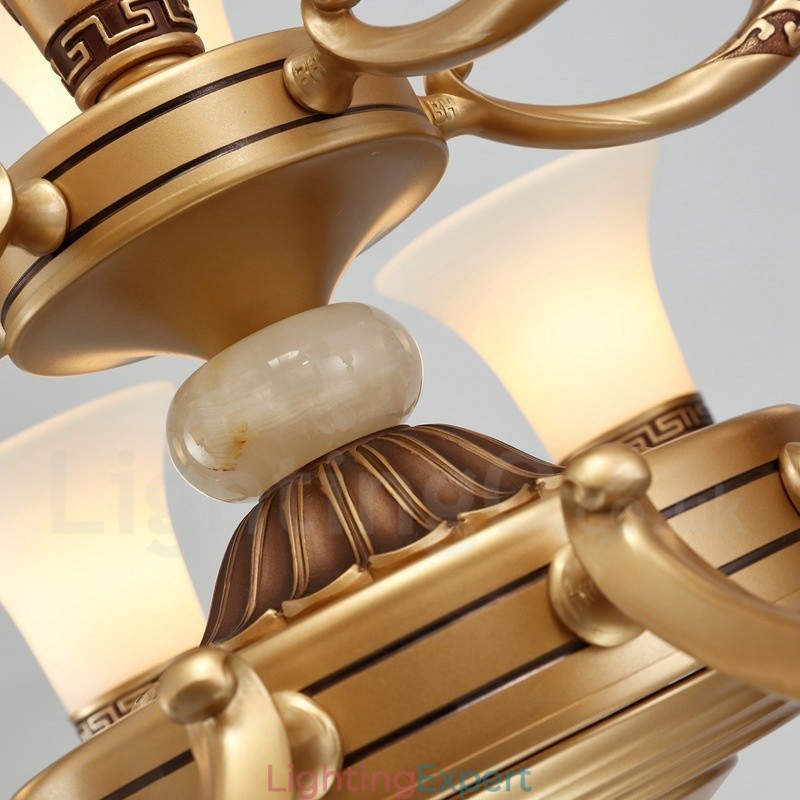 15 Light Retro Traditional Zinc alloy Luxury Lobby Chandelier with Glass Shade