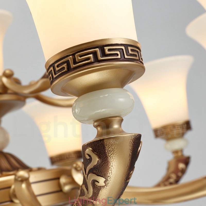 15 Light Retro Traditional Zinc alloy Luxury Lobby Chandelier with Glass Shade