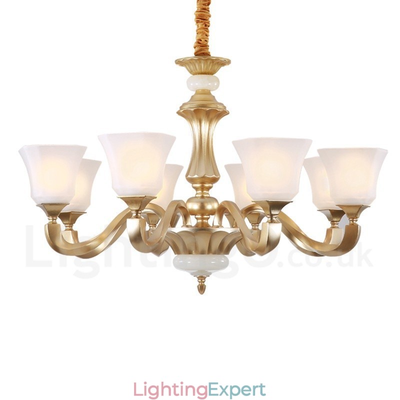 8 Light Retro Traditional Rustic Chandelier with Glass Shade
