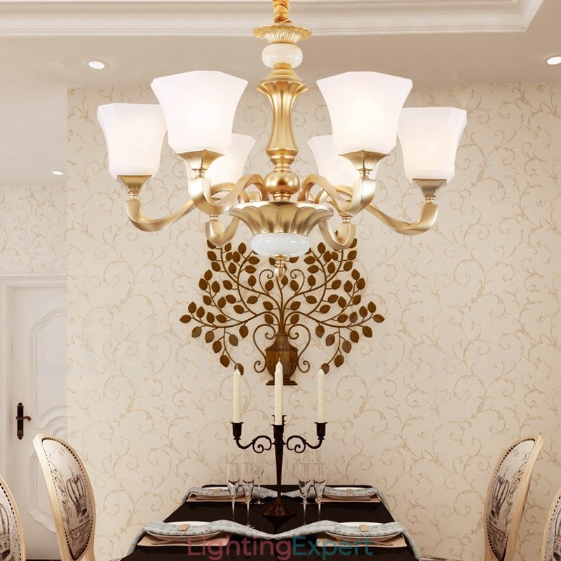 6 Light Retro Traditional Rustic Chandelier with Glass Shade