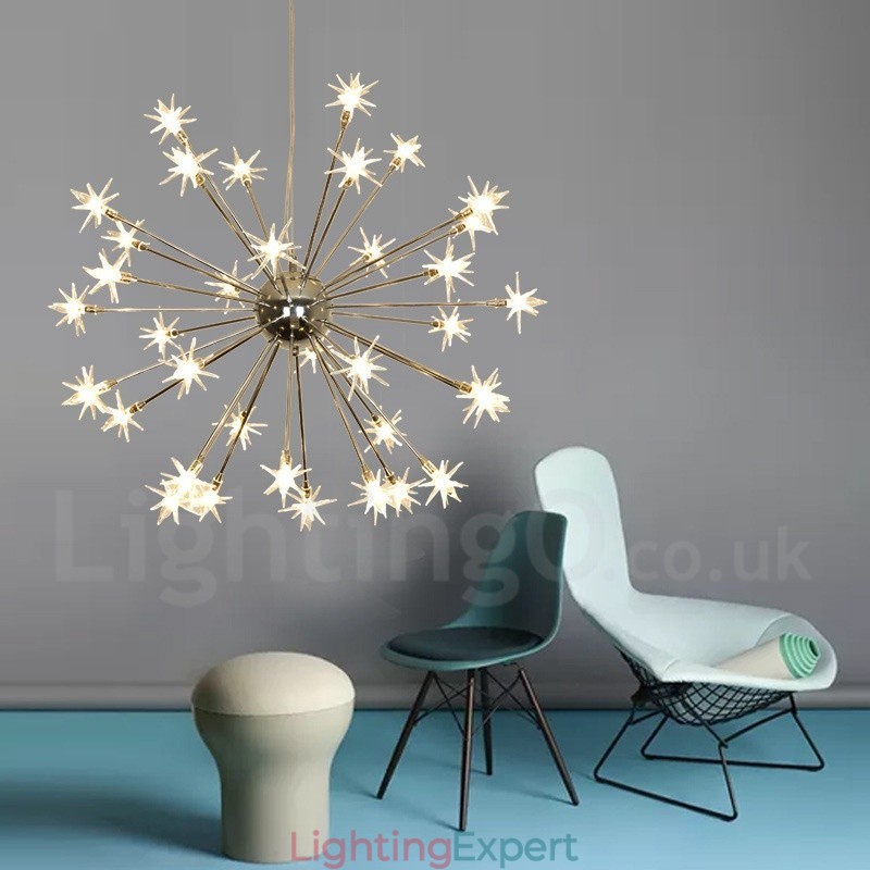 32 Light Modern Contemporary Steel Pendant Light with Glass Shade