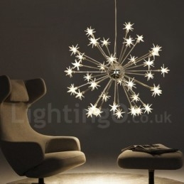 32 Light Modern Contemporary Steel Pendant Light with Glass Shade
