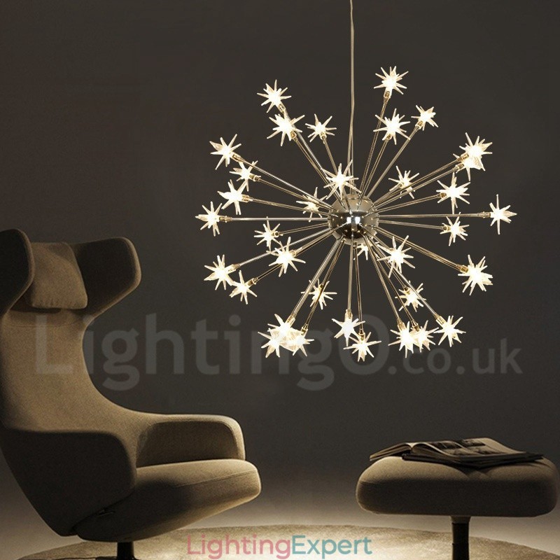 32 Light Modern Contemporary Steel Pendant Light with Glass Shade