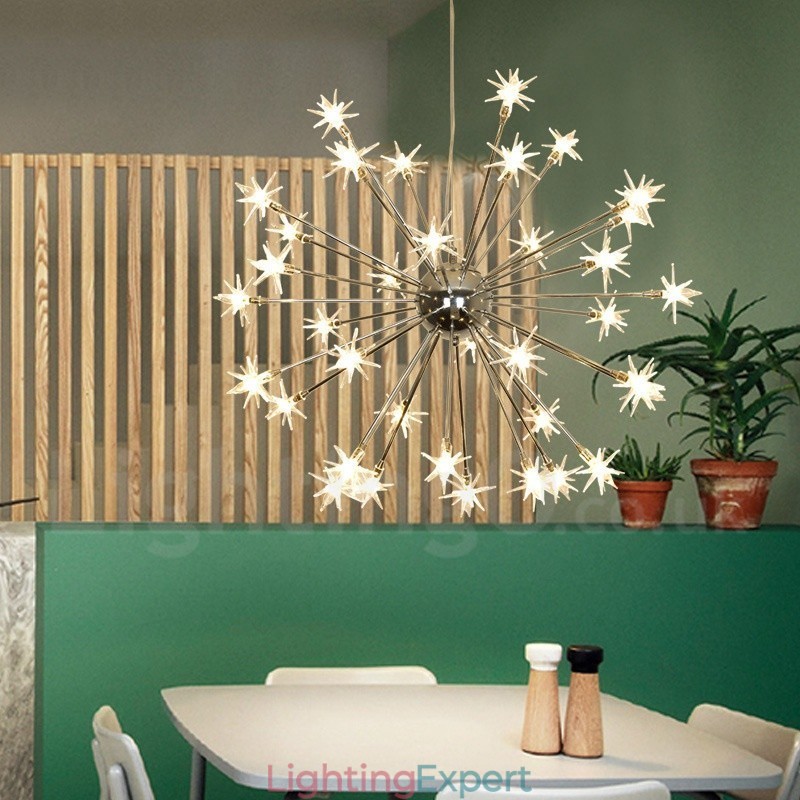 32 Light Modern Contemporary Steel Pendant Light with Glass Shade