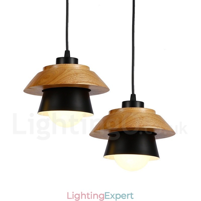 1 Light Modern Contemporary Wood Pendant Light with Aluminum alloy Shade