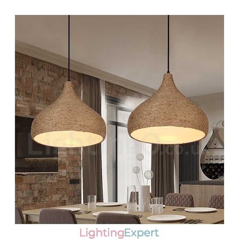 1 Light Retro Rustic Hemp Rope Pendant Light with Hemp Rope Shade