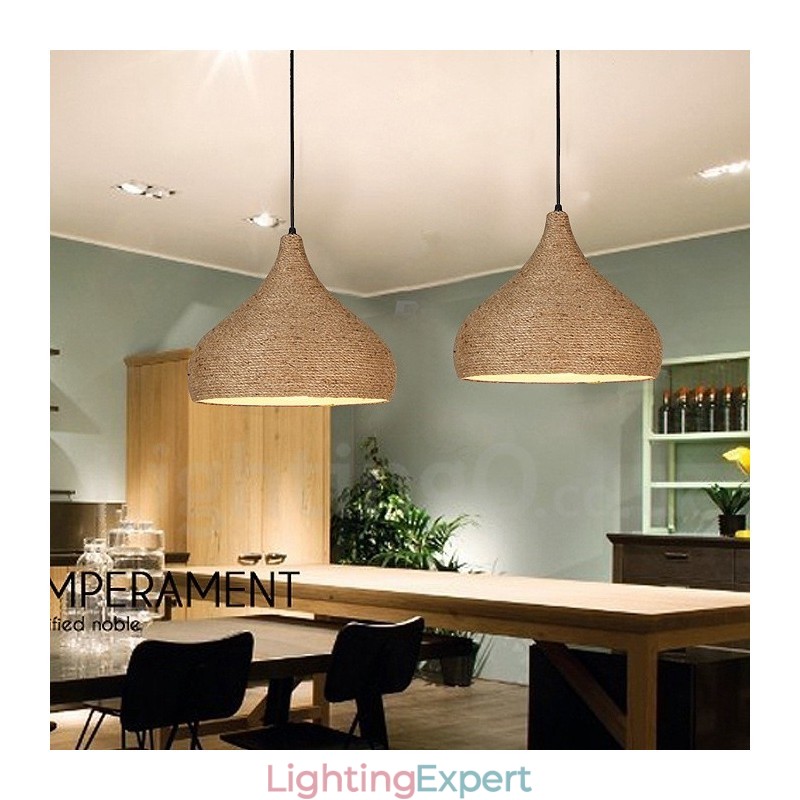 1 Light Retro Rustic Hemp Rope Pendant Light with Hemp Rope Shade