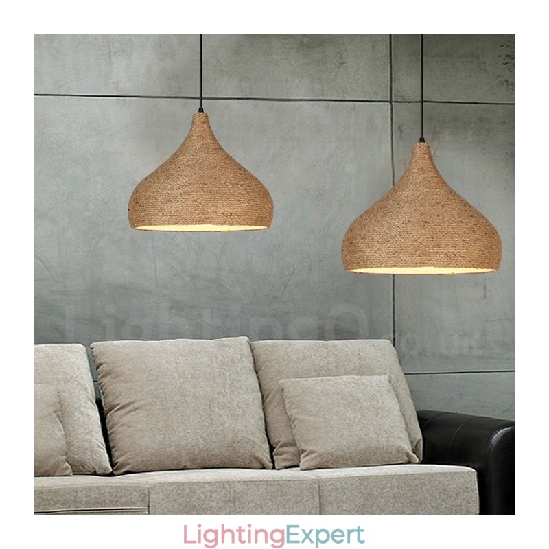 1 Light Retro Rustic Hemp Rope Pendant Light with Hemp Rope Shade