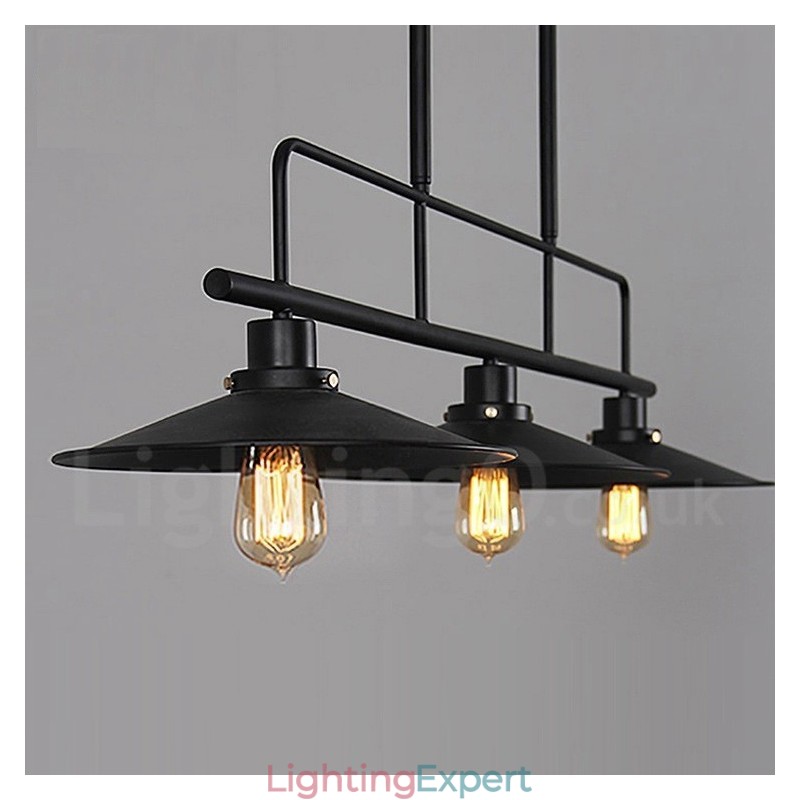3 Light Retro Rustic Steel Pendant Light with Steel Shade