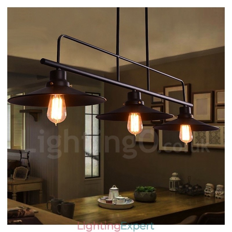 3 Light Retro Rustic Steel Pendant Light with Steel Shade