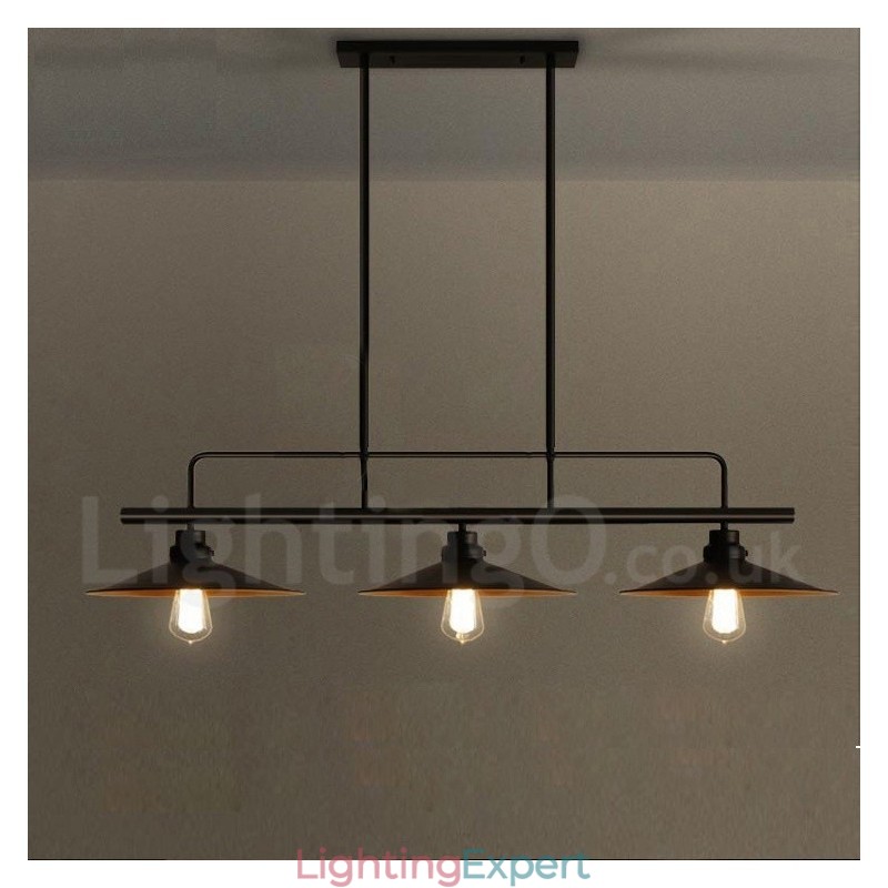 3 Light Retro Rustic Steel Pendant Light with Steel Shade
