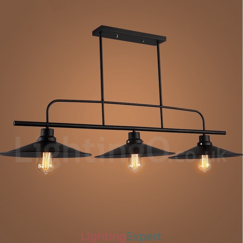 3 Light Retro Rustic Steel Pendant Light with Steel Shade