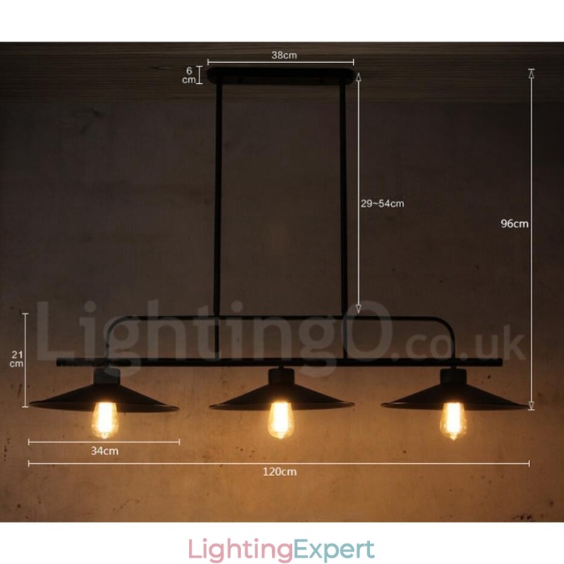 3 Light Retro Rustic Steel Pendant Light with Steel Shade