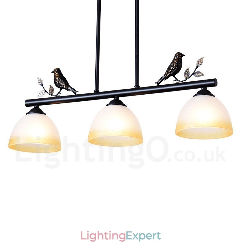 3 Light Retro Rustic Steel Pendant Light with Glass Shade