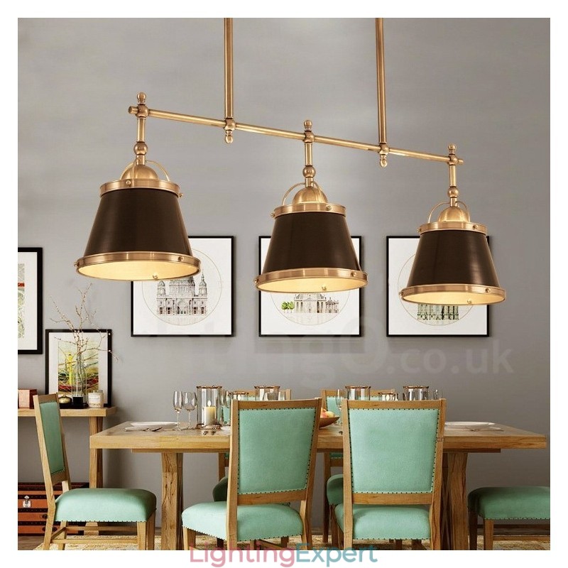 3 Light Retro Rustic Luxury Brass Pendant Light with Brass Shade