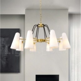 8 Light Retro Rustic Luxury Brass Pendant Lamp Chandelier with Glass Shade