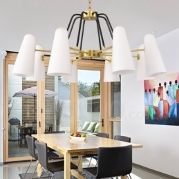 8 Light Retro Rustic Luxury Brass Pendant Lamp Chandelier with Glass Shade