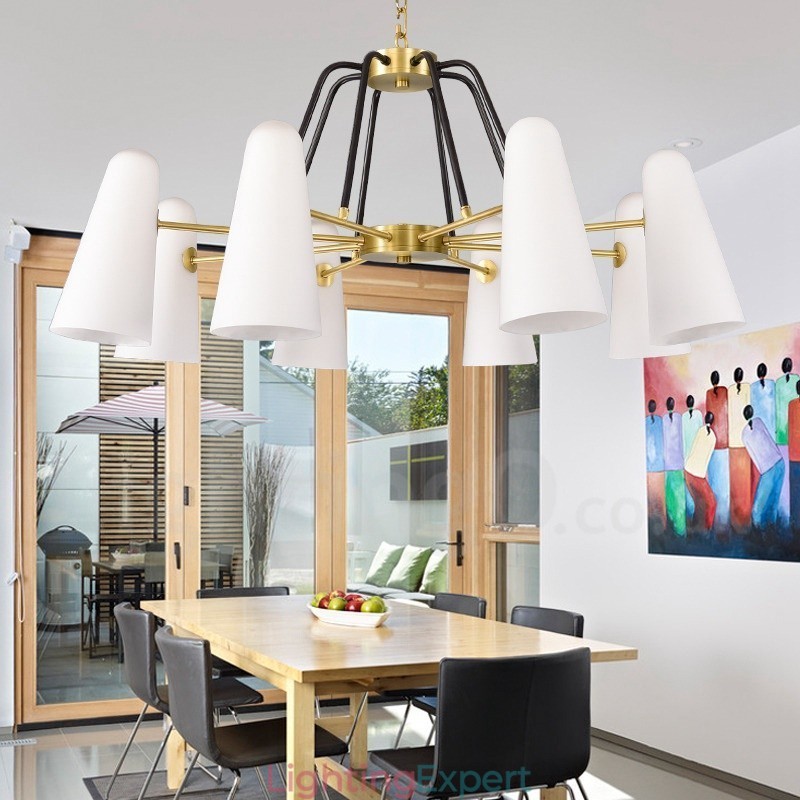 8 Light Retro Rustic Luxury Brass Pendant Lamp Chandelier with Glass Shade