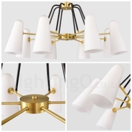 8 Light Retro Rustic Luxury Brass Pendant Lamp Chandelier with Glass Shade