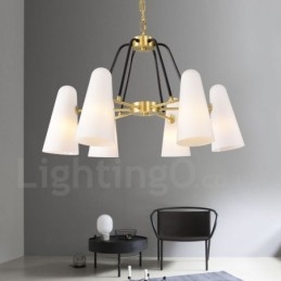 6 Light Retro Rustic Luxury Brass Pendant Lamp Chandelier with Glass Shade