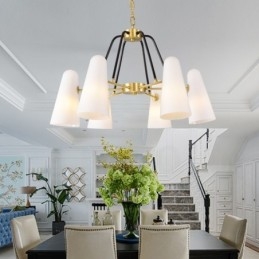 6 Light Retro Rustic Luxury Brass Pendant Lamp Chandelier with Glass Shade