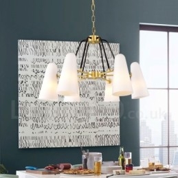 6 Light Retro Rustic Luxury Brass Pendant Lamp Chandelier with Glass Shade