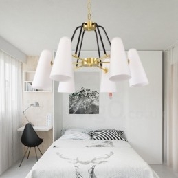 6 Light Retro Rustic Luxury Brass Pendant Lamp Chandelier with Glass Shade