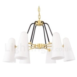 6 Light Retro Rustic Luxury Brass Pendant Lamp Chandelier with Glass Shade