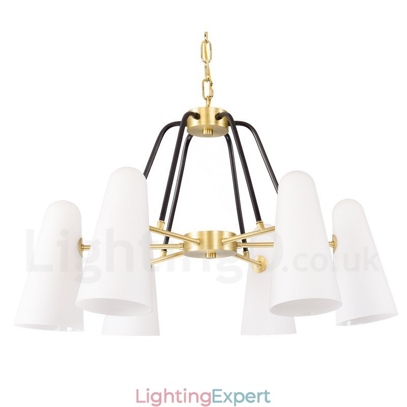 6 Light Retro Rustic Luxury Brass Pendant Lamp Chandelier with Glass Shade