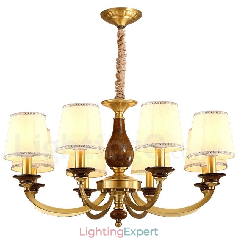 8 Light Retro Rustic Luxury Brass Pendant Lamp Chandelier with Glass Shade