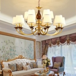 15 Light Retro Rustic Luxury Brass Pendant Lamp Chandelier with Glass Shade