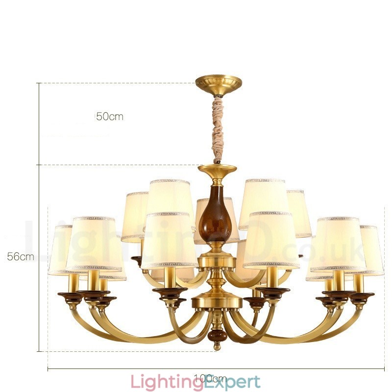15 Light Retro Rustic Luxury Brass Pendant Lamp Chandelier with Glass Shade