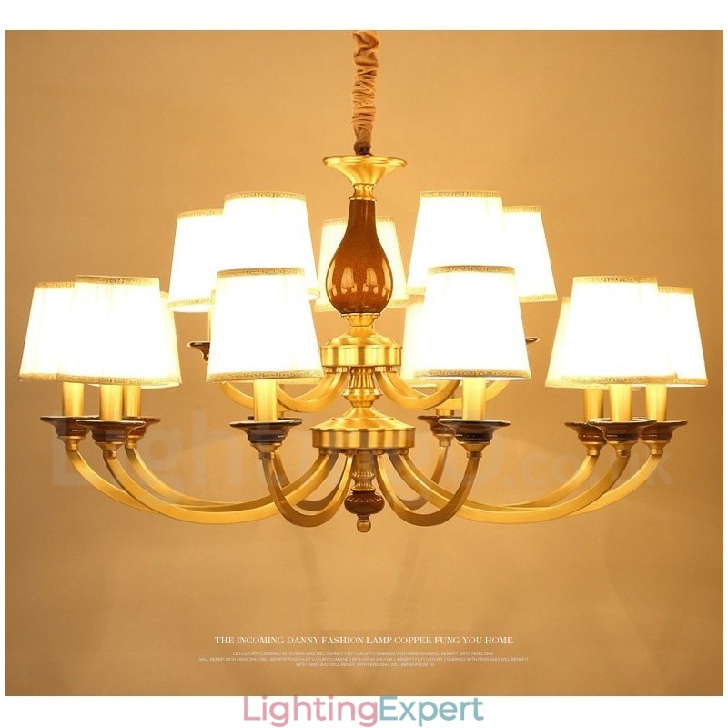 15 Light Retro Rustic Luxury Brass Pendant Lamp Chandelier with Glass Shade