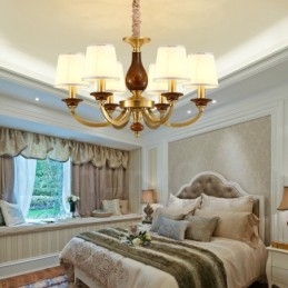 6 Light Retro Rustic Luxury Brass Pendant Lamp Chandelier with Glass Shade