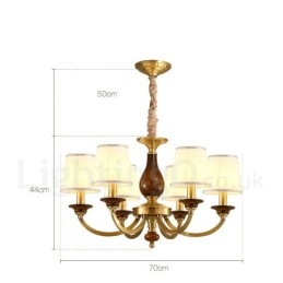6 Light Retro Rustic Luxury Brass Pendant Lamp Chandelier with Glass Shade