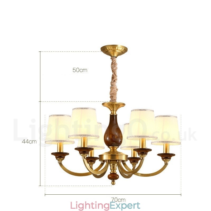 6 Light Retro Rustic Luxury Brass Pendant Lamp Chandelier with Glass Shade